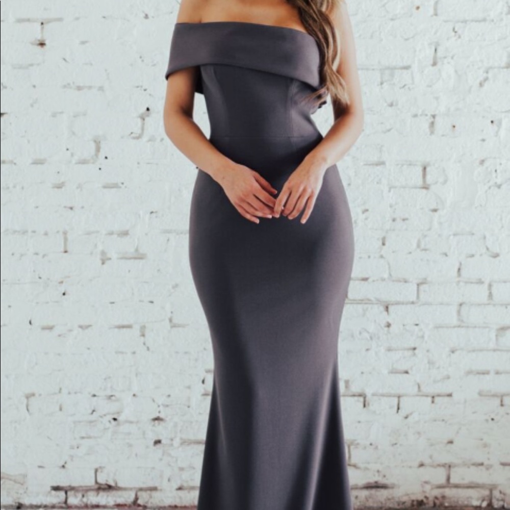 Taupe colored bridesmaid dress